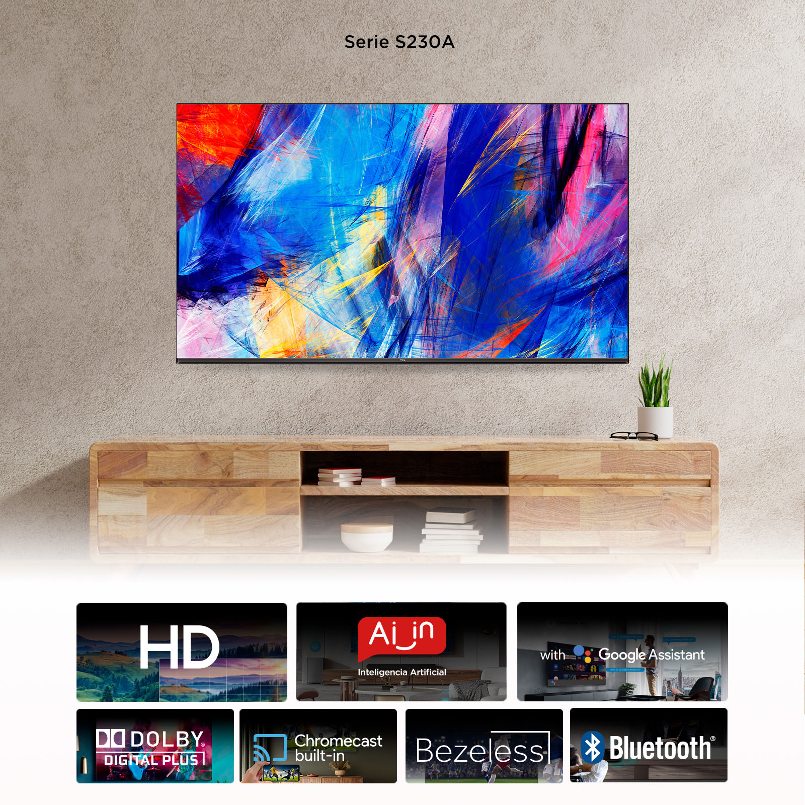 Pantalla TCL 32" HD 2K Android TV 32S230A Smart TV