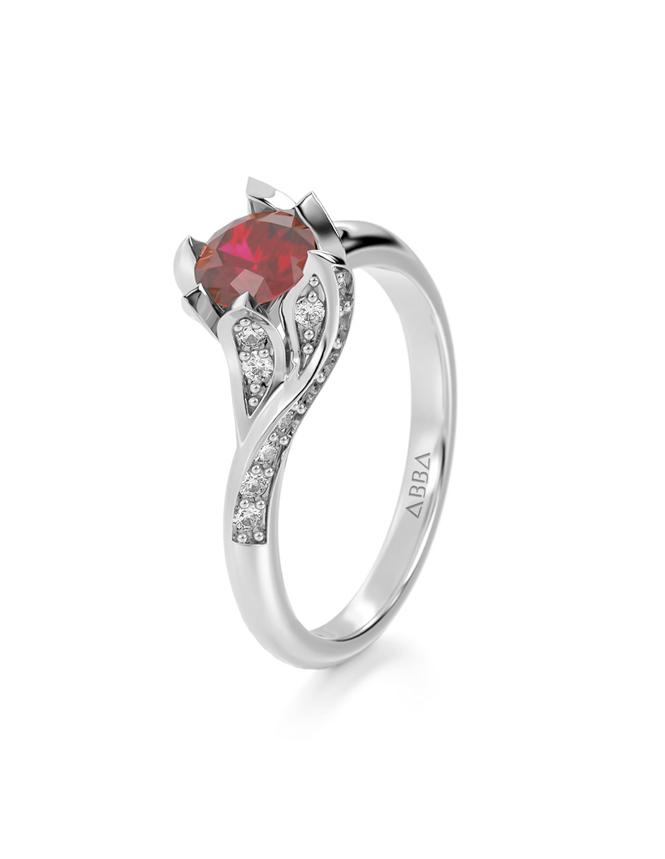 ANILLO DE COMPROMISO 14K ORO BLANCO CON PIEDRA ROJA BELLA ABBA JOYAS
