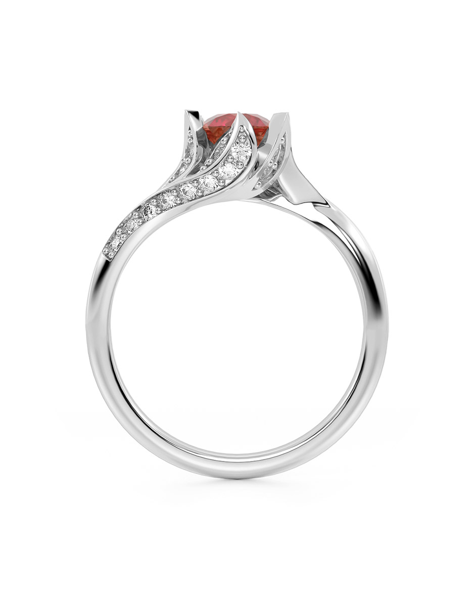 ANILLO DE COMPROMISO 14K ORO BLANCO CON PIEDRA ROJA BELLA ABBA JOYAS
