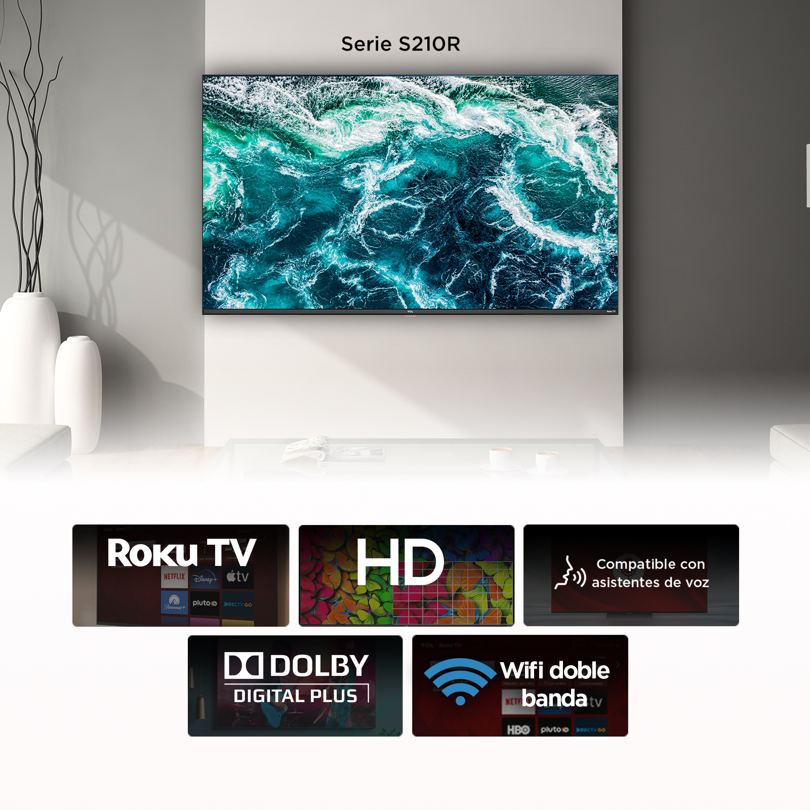 Pantalla TCL 32" HD 2K Roku TV 32S210R Smart TV