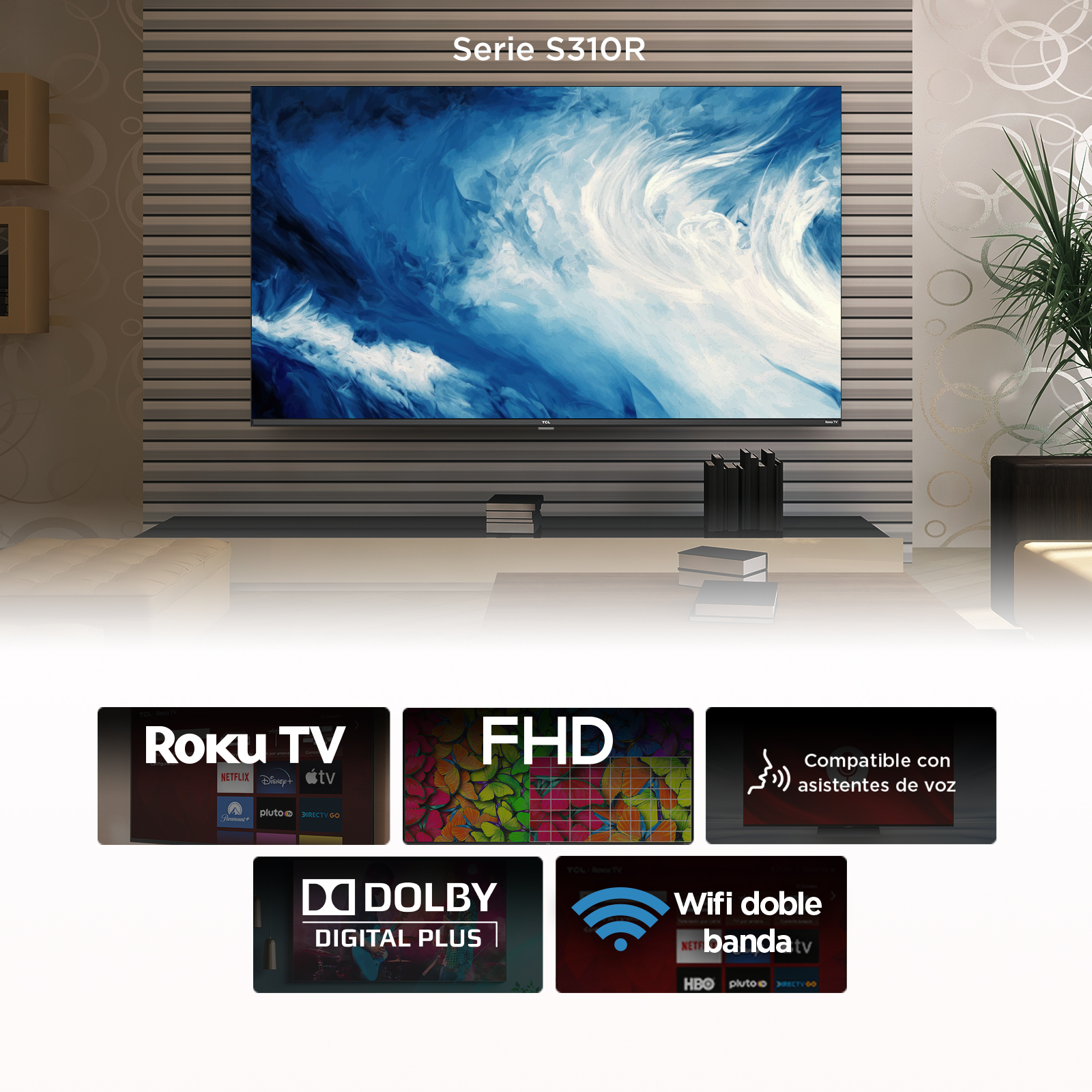 Pantalla TCL 43 4K UHD Roku TV, Wifi Doble Banda 43S453, Sonido Dolby