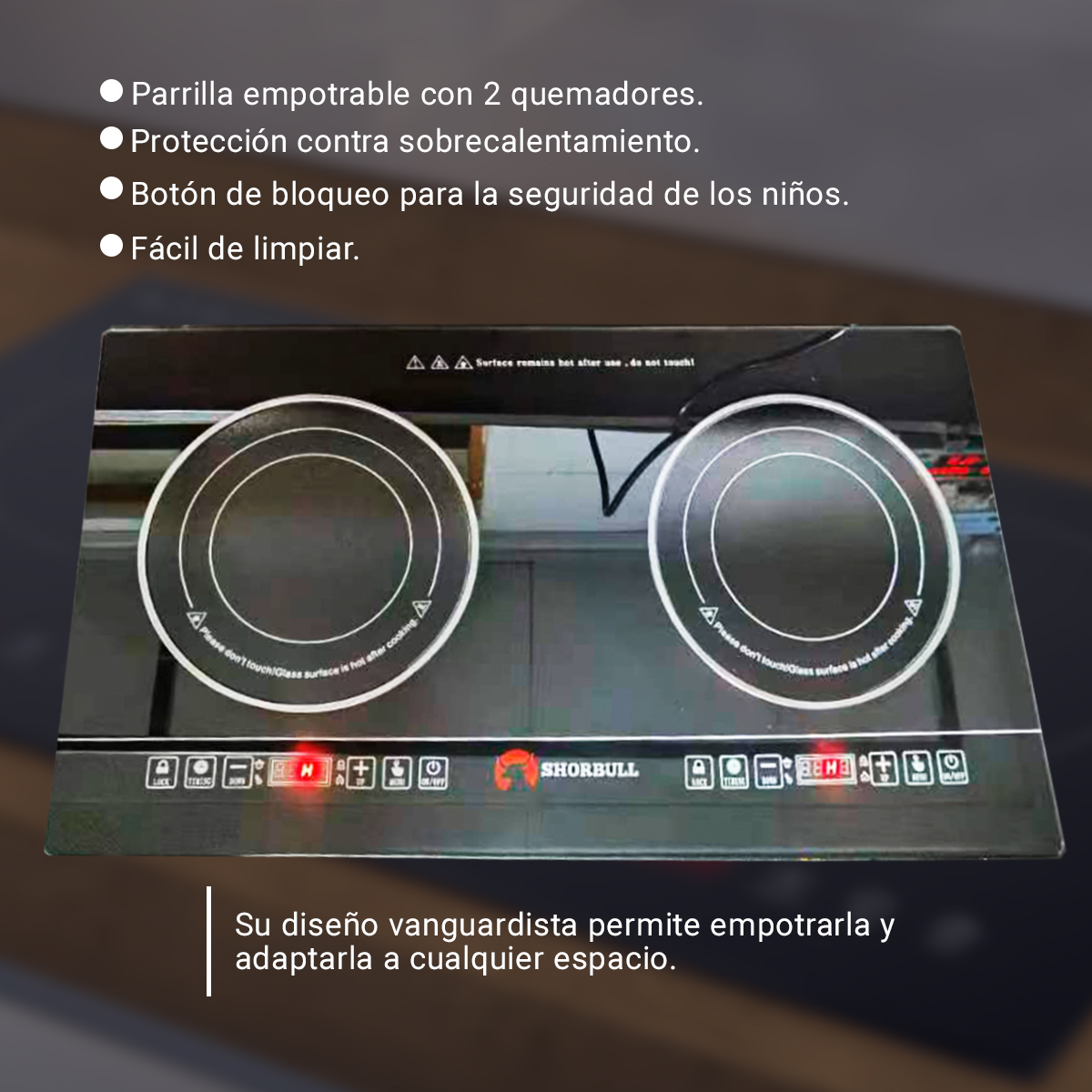 Parrilla Estufa 2 Dos Quemadores Electrica Tactil Shorbull