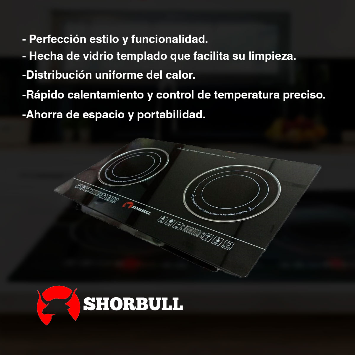 Parrilla Estufa 2 Dos Quemadores Electrica Tactil Shorbull