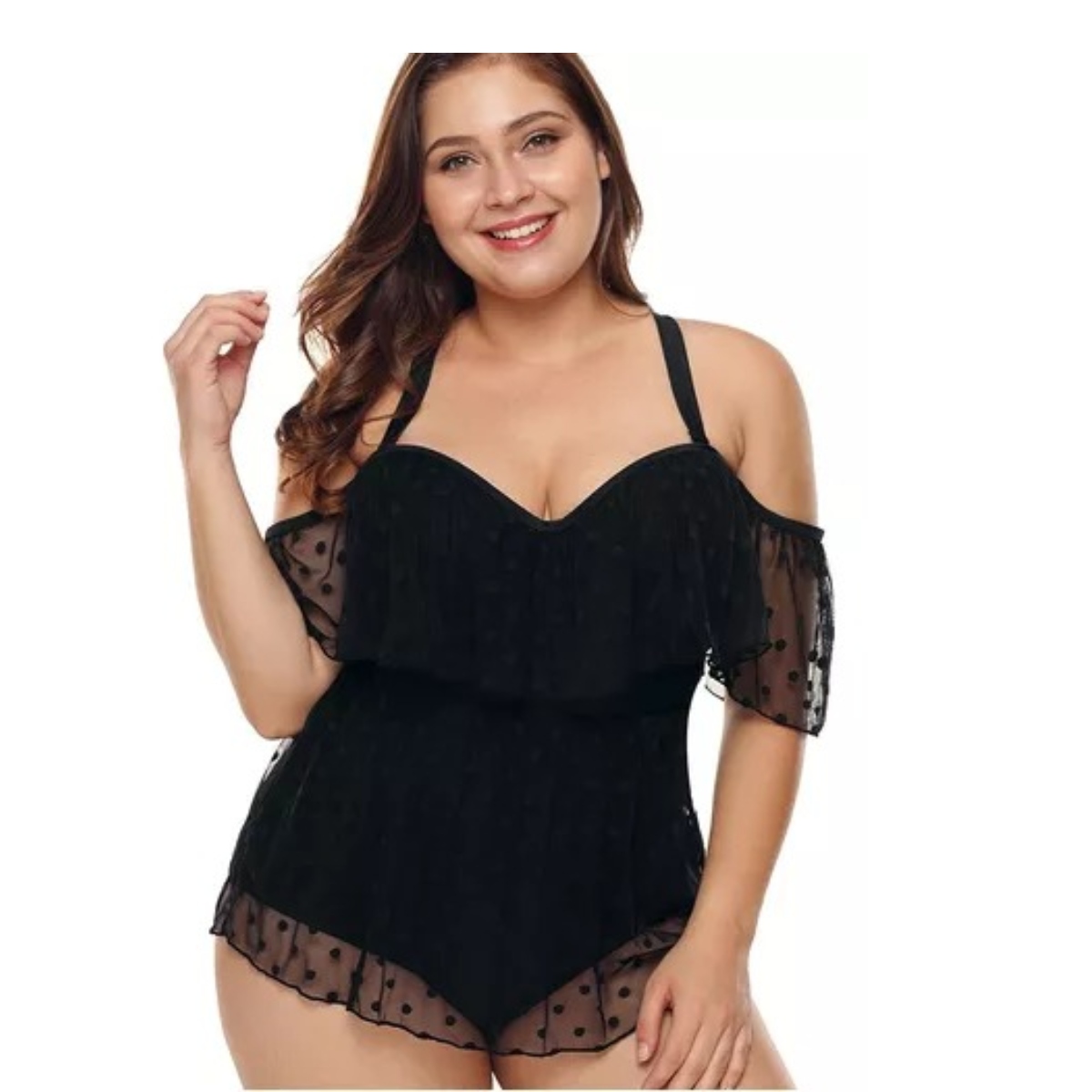 Traje De Bañocompleto Para Chica Curvy Tela Transparente