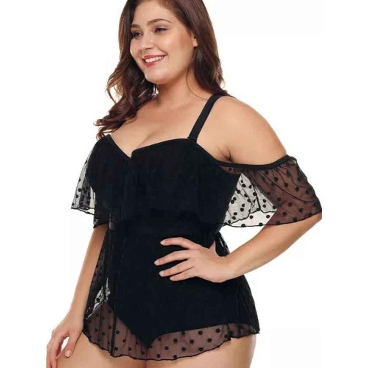 Traje De Bañocompleto Para Chica Curvy Tela Transparente
