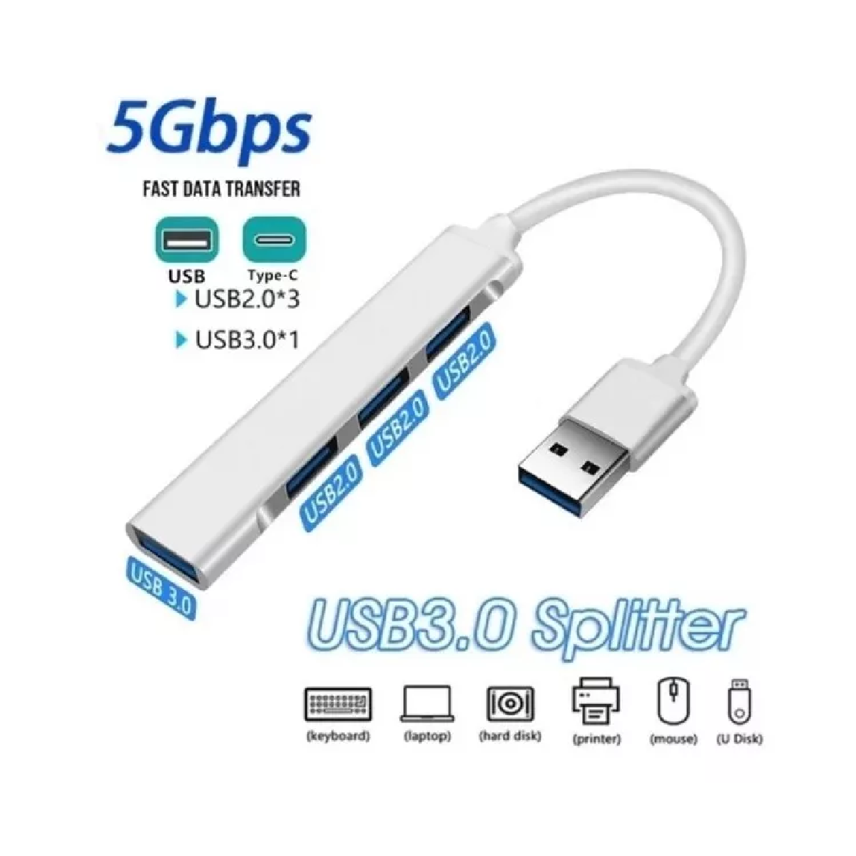 4 puertos USB 3.0 Hub , divisor USB para portátil Multi USB Port Expander,  datos compatibles con OS 10.