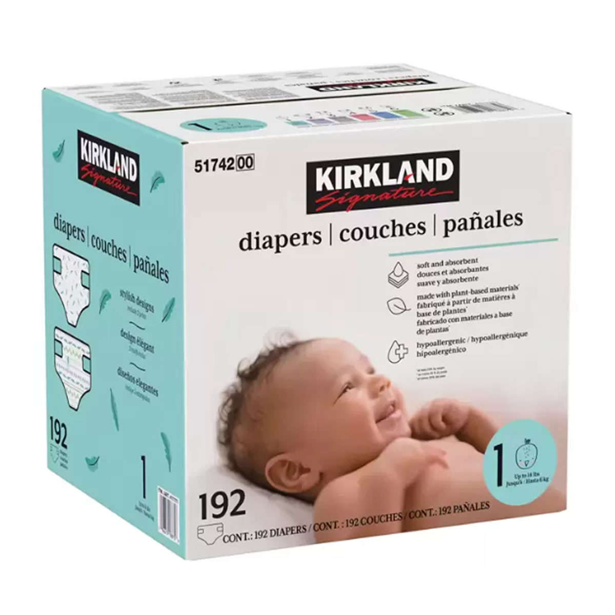 Pañales Kirkland Signature Etapa 1, Unisex 192 pzas