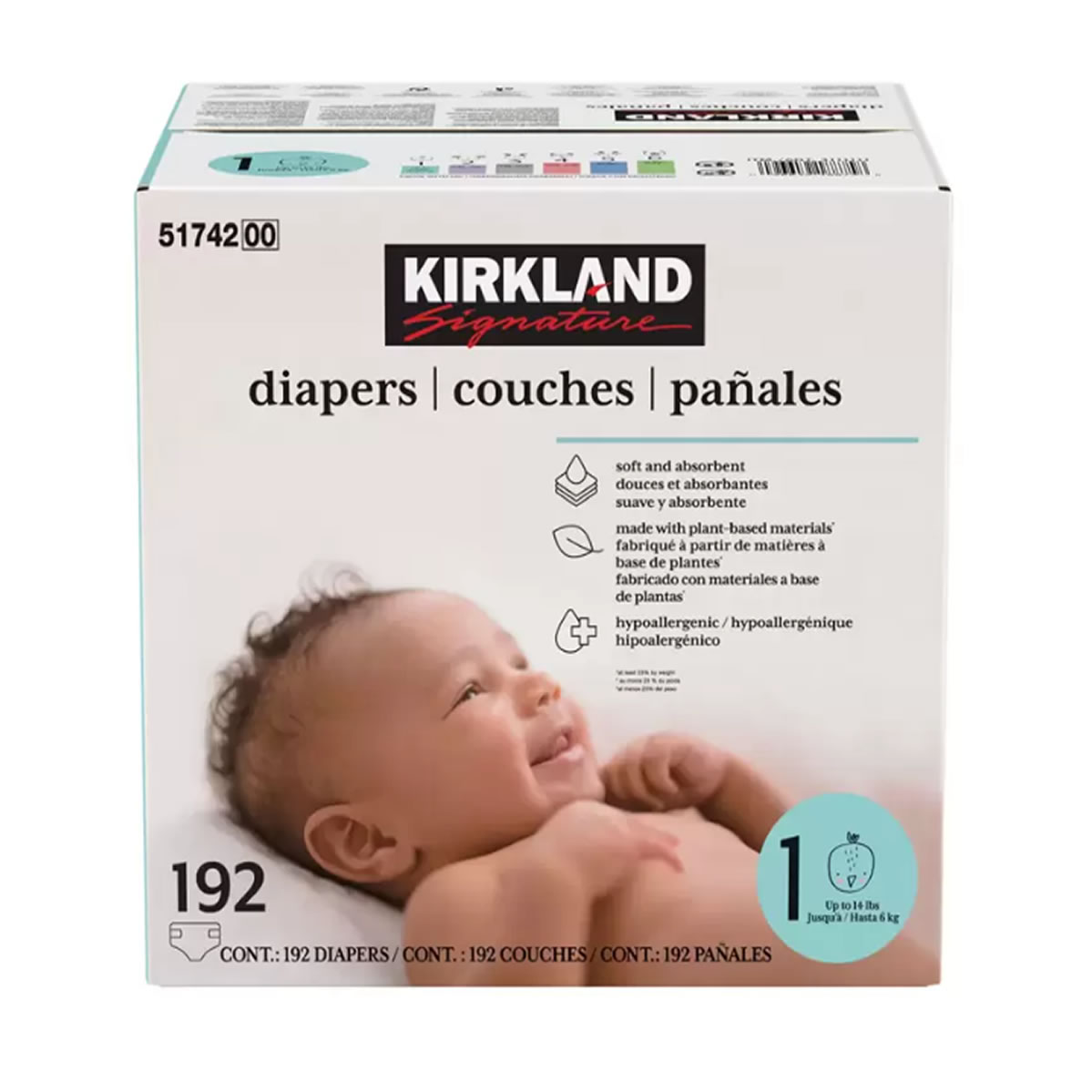 Pañales Kirkland Signature Etapa 1, Unisex 192 pzas