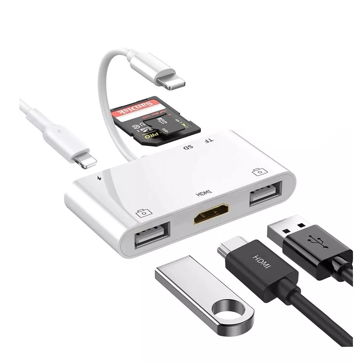 Adaptador Lightning Hub A 4k Hdmi, Tf Y Sd Para iPhone iPad