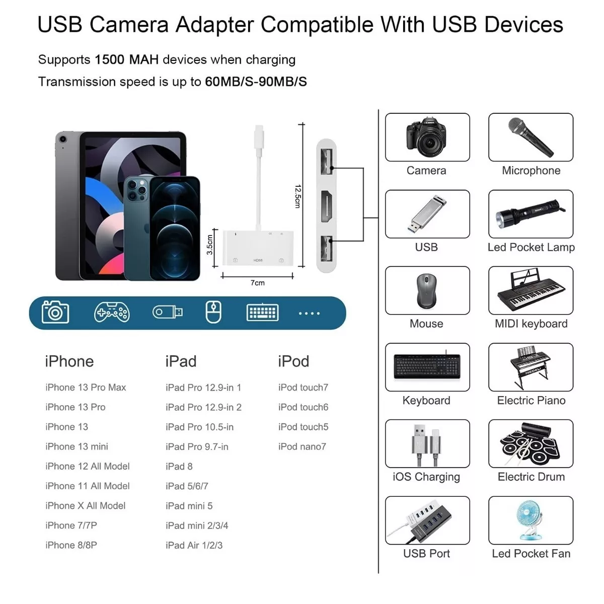 Adaptador Lightning Hub A 4k Hdmi, Tf Y Sd Para iPhone iPad