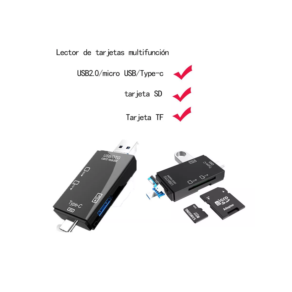 Adaptador Lector Tarjetas Usb Tipo-c Sd Tf Otg Pc Telémóvil