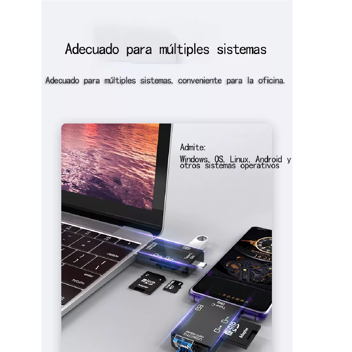 Adaptador Lector Tarjetas Usb Tipo-c Sd Tf Otg Pc Telémóvil