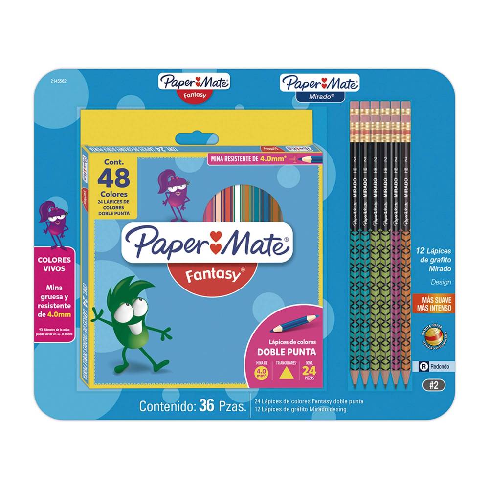 Paper Mate Fantasy Combo 24 Lápices de Colores 48 Colores + 12 Lápices de Grafito Mirado Vintage