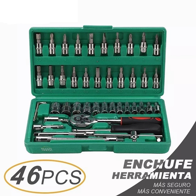 Kit De Herramientas Mecanica 46 Pz Con Desarmador Y Matraca
