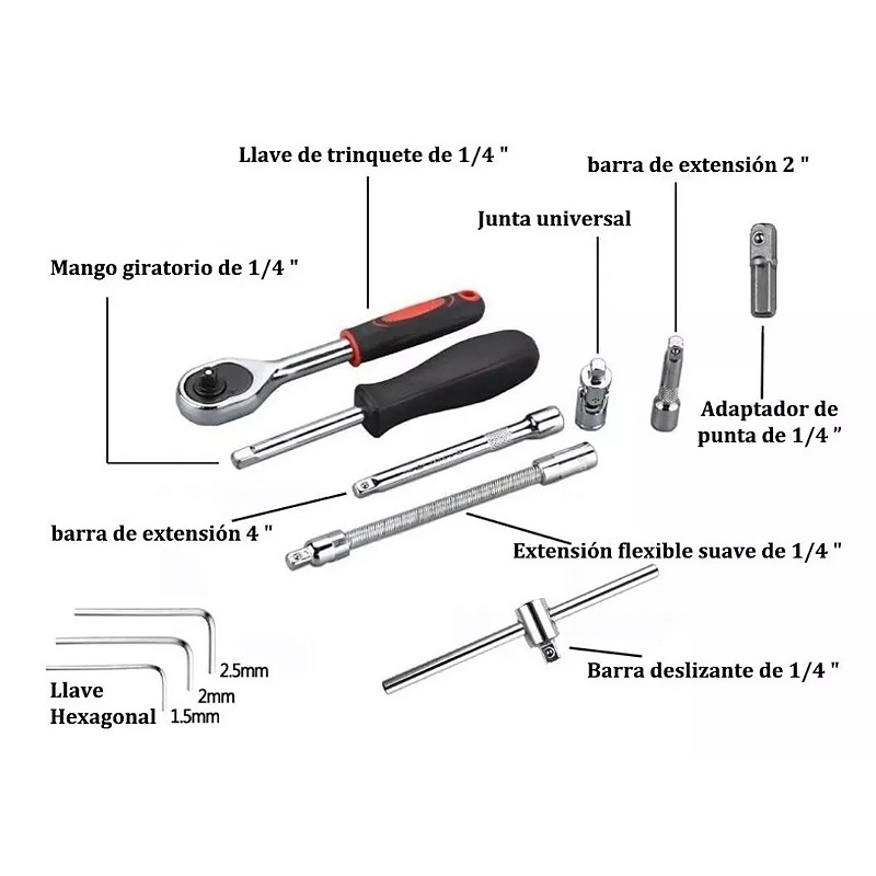 Kit De Herramientas Mecanica 46 Pz Con Desarmador Y Matraca