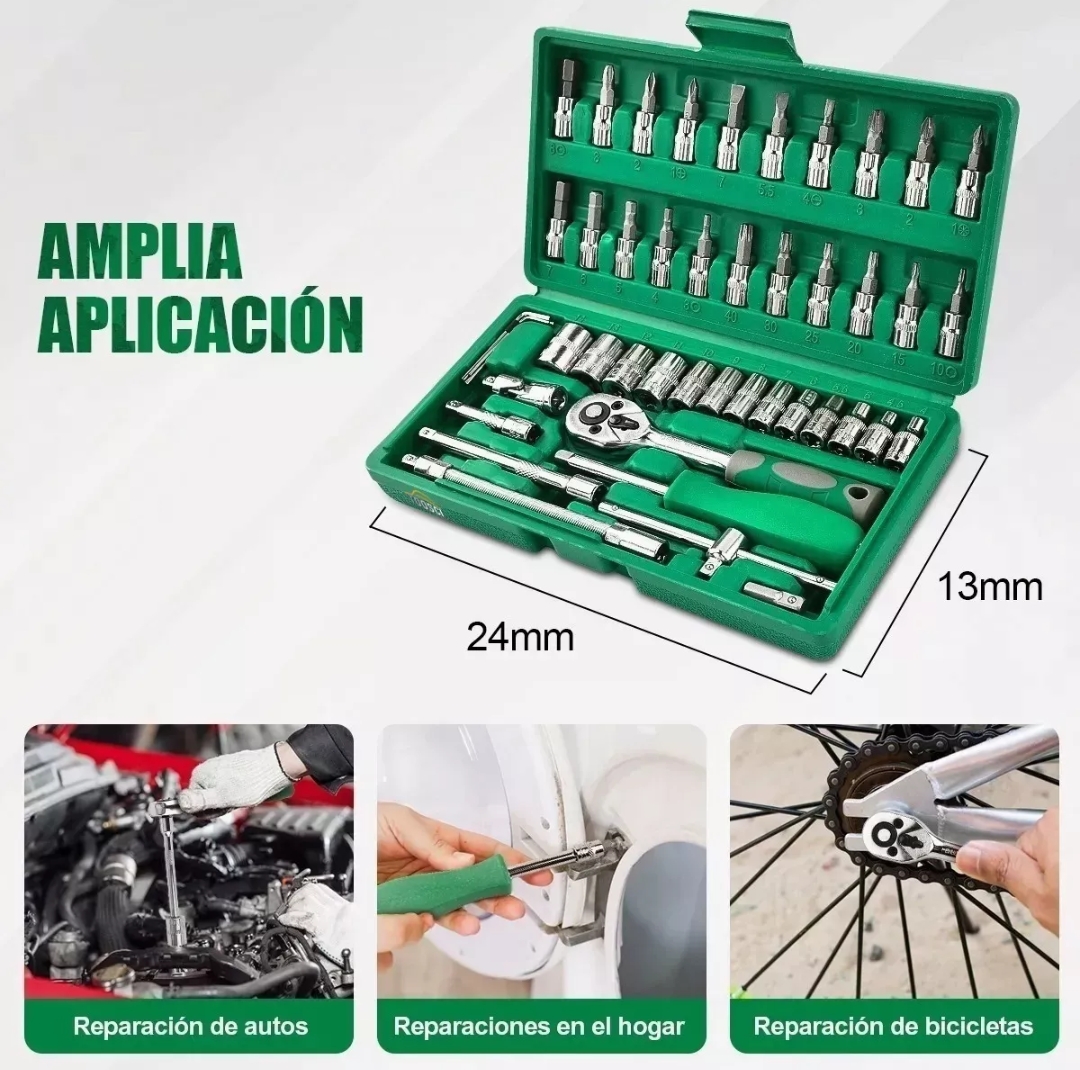 Kit De Herramientas Mecanica 46 Pz Con Desarmador Y Matraca