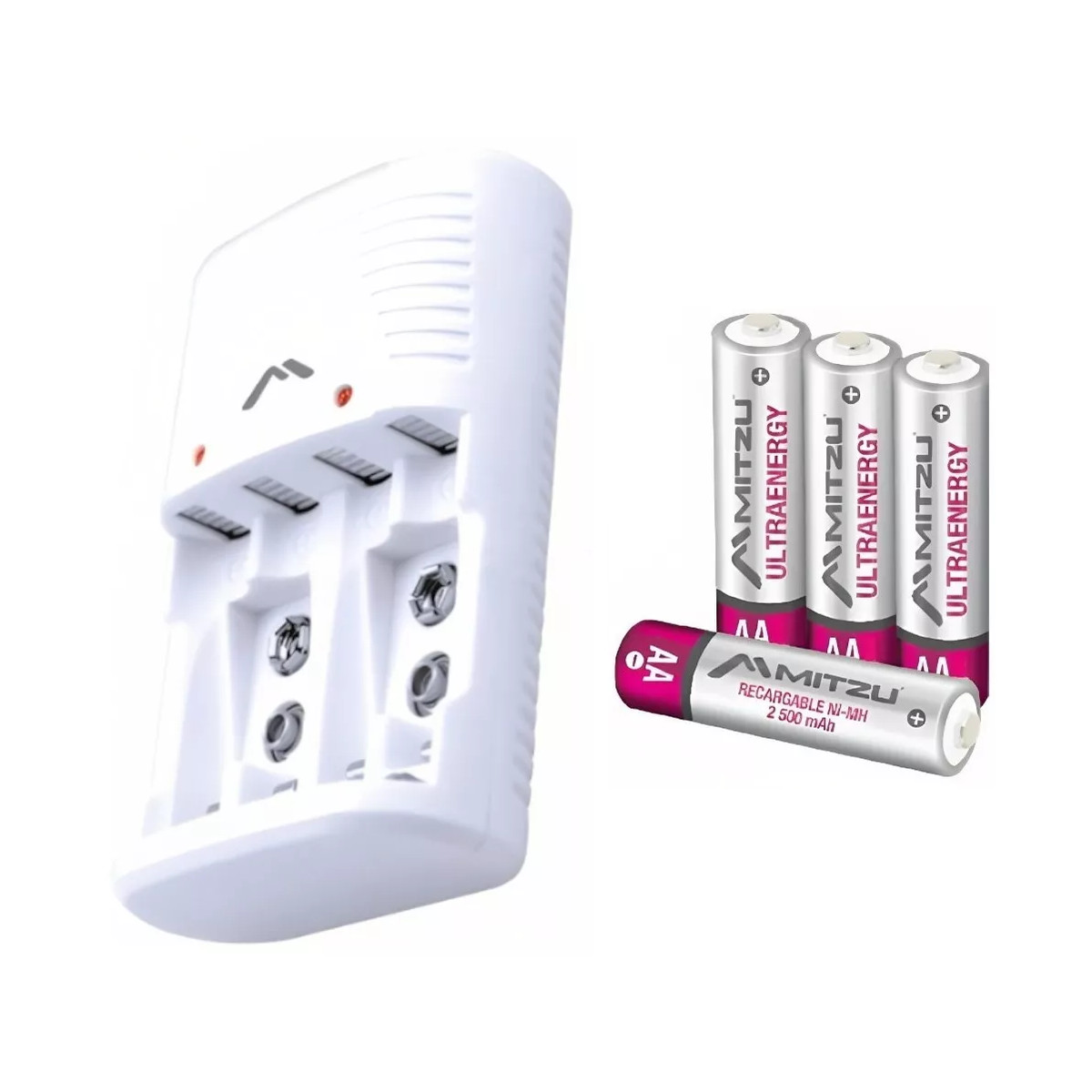 Pilas Recargables Baterías 4 PIEZAS AA con Cargador MITZU