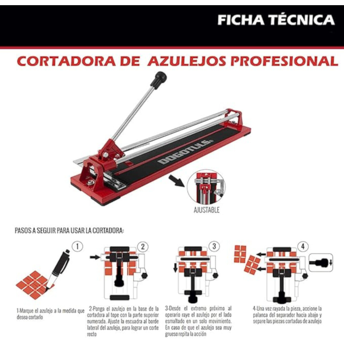 Dogotuls HJ6016 Cortadora de Azulejos Profesional, Capacidad Corte 24" (60cm) x 10mm
