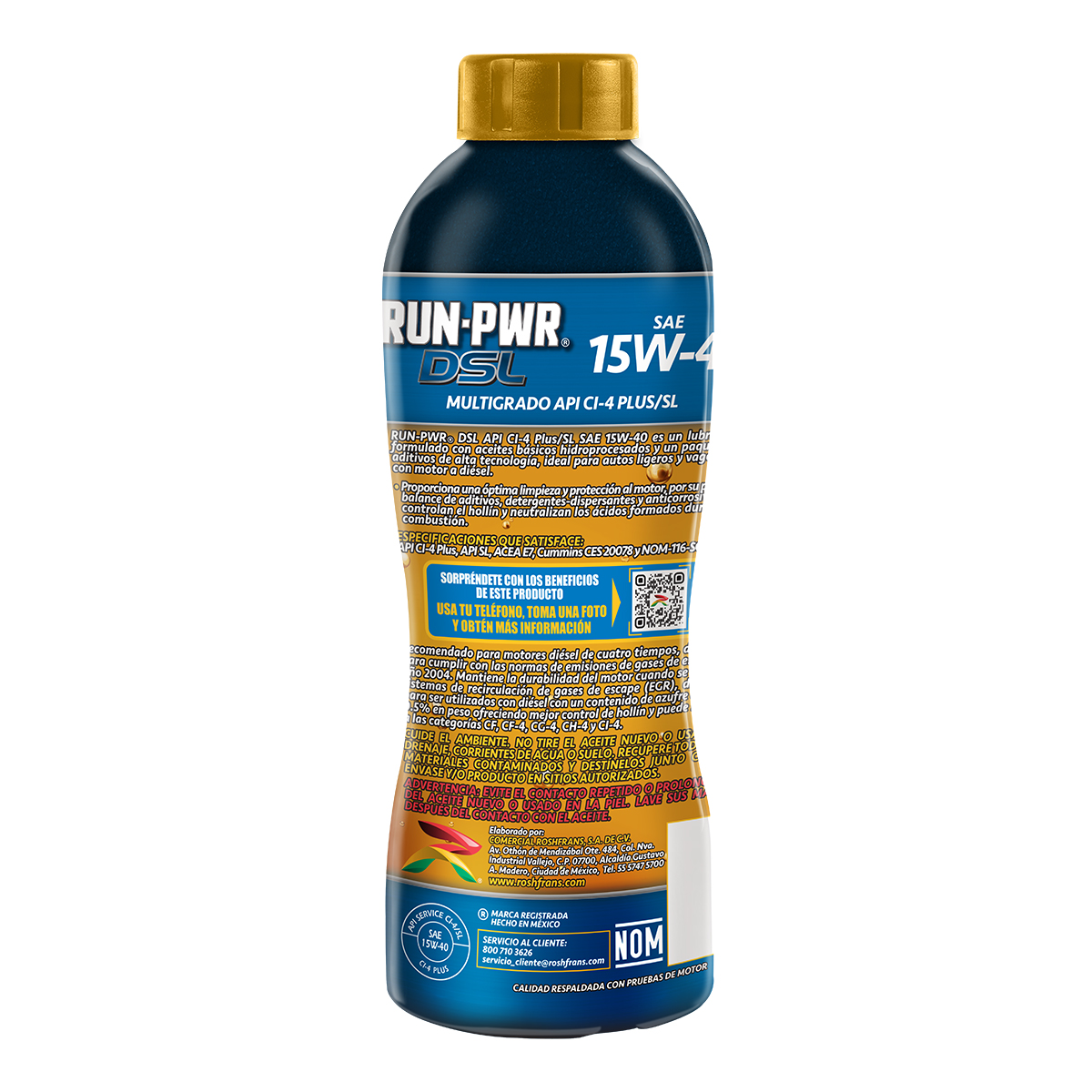 Aceite Motor Multigrado Roshfrans RUN-PWR DSL 15W-40, 950 ml