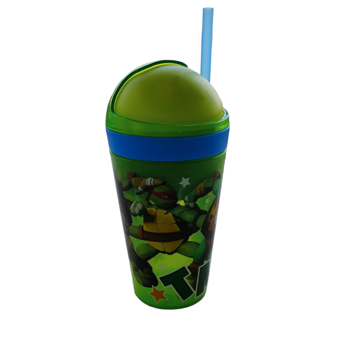 Zak! 1555-3023 Vaso Botella Botanero con Popote Plastico Nickelodeon Tortugas Ninjas Teen Turtle Ninjas 295ml