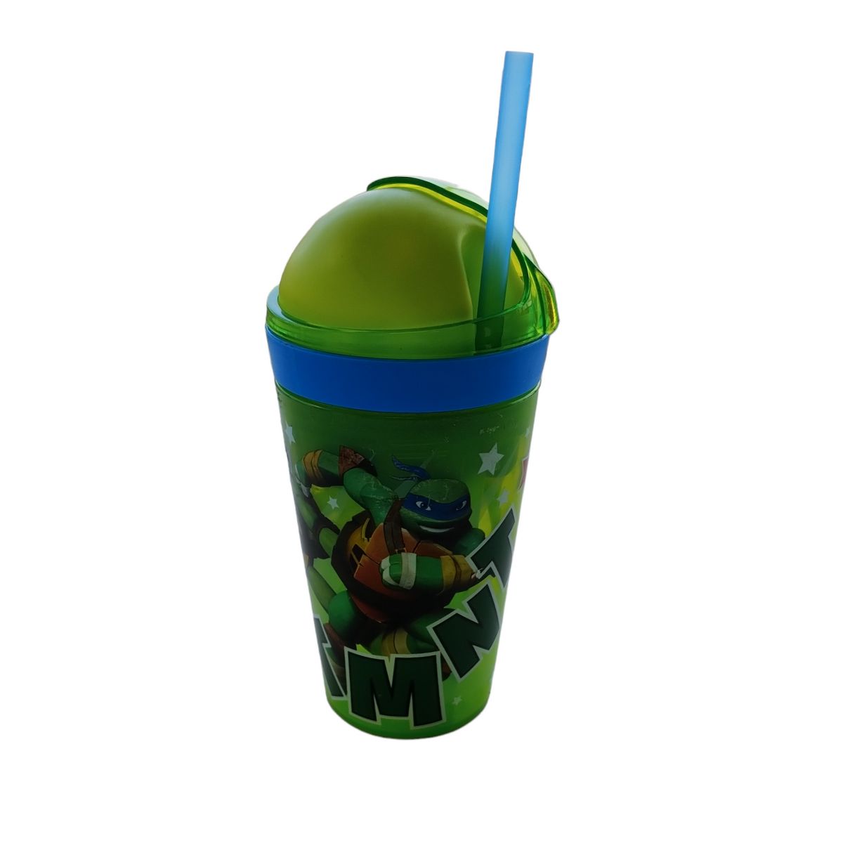 Zak! 1555-3023 Vaso Botella Botanero con Popote Plastico Nickelodeon Tortugas Ninjas Teen Turtle Ninjas 295ml