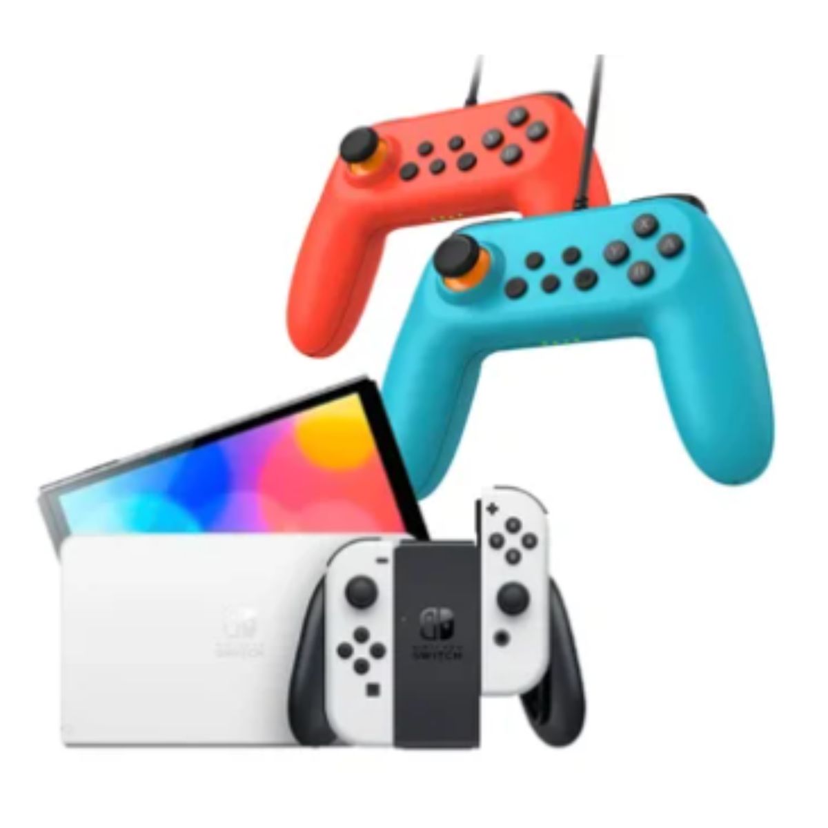 Combo Nintendo Switch OLED 64GB Standard + 2 Controloes Para Nintendo USB-A Red and Blue 
