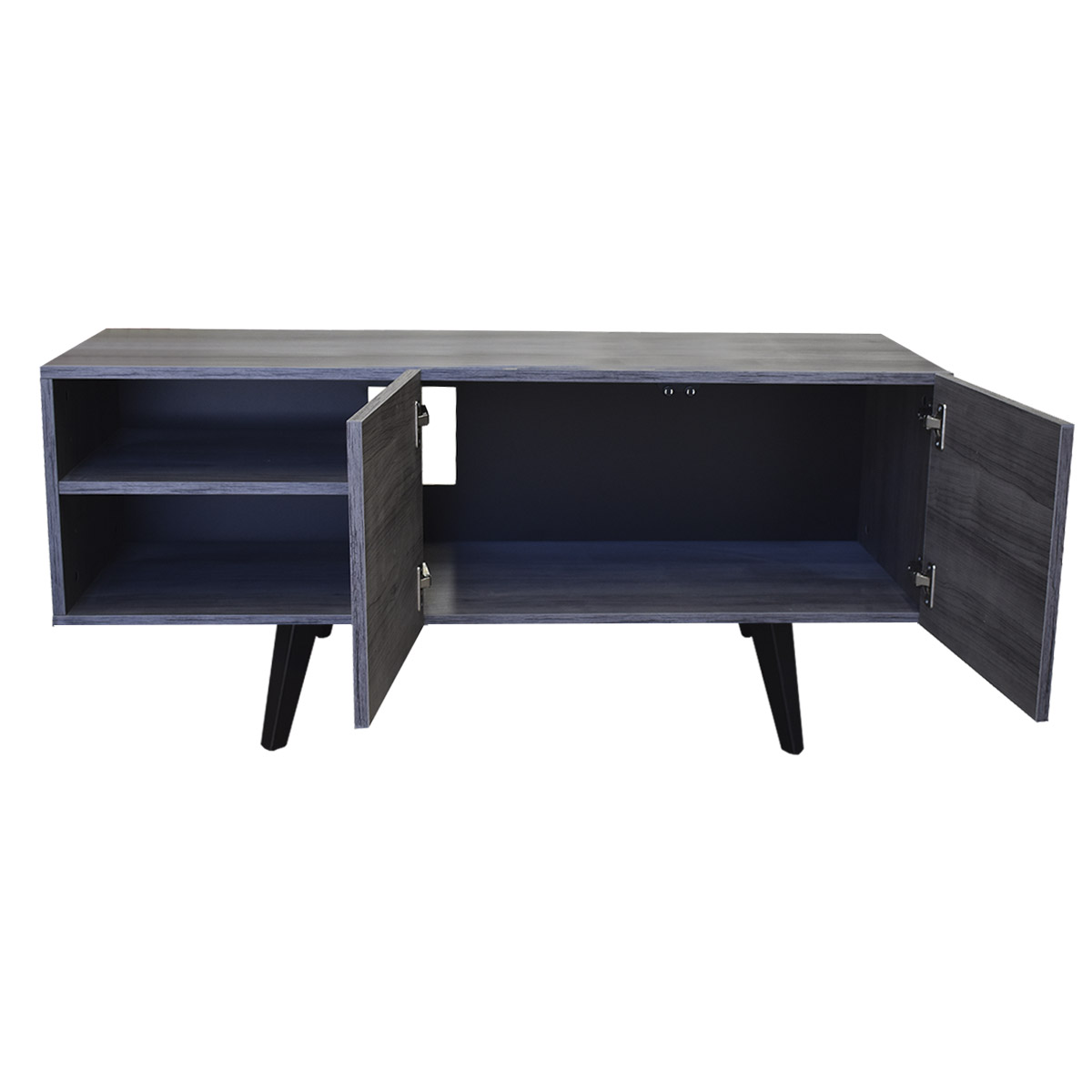 Mueble para TV Suecia, Centro de Entretenimiento Diseño moderno, Amplios espacios, 1 puerta, Con Patas de Madera Color Gris