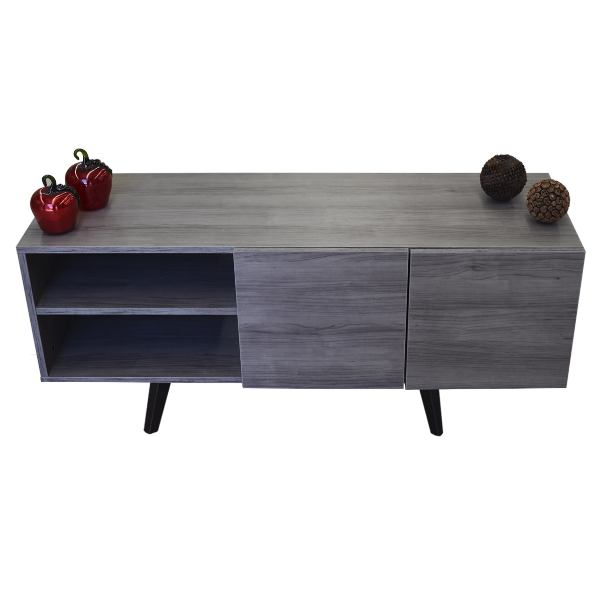 Mueble para TV Suecia, Centro de Entretenimiento Diseño moderno, Amplios espacios, 1 puerta, Con Patas de Madera Color Gris