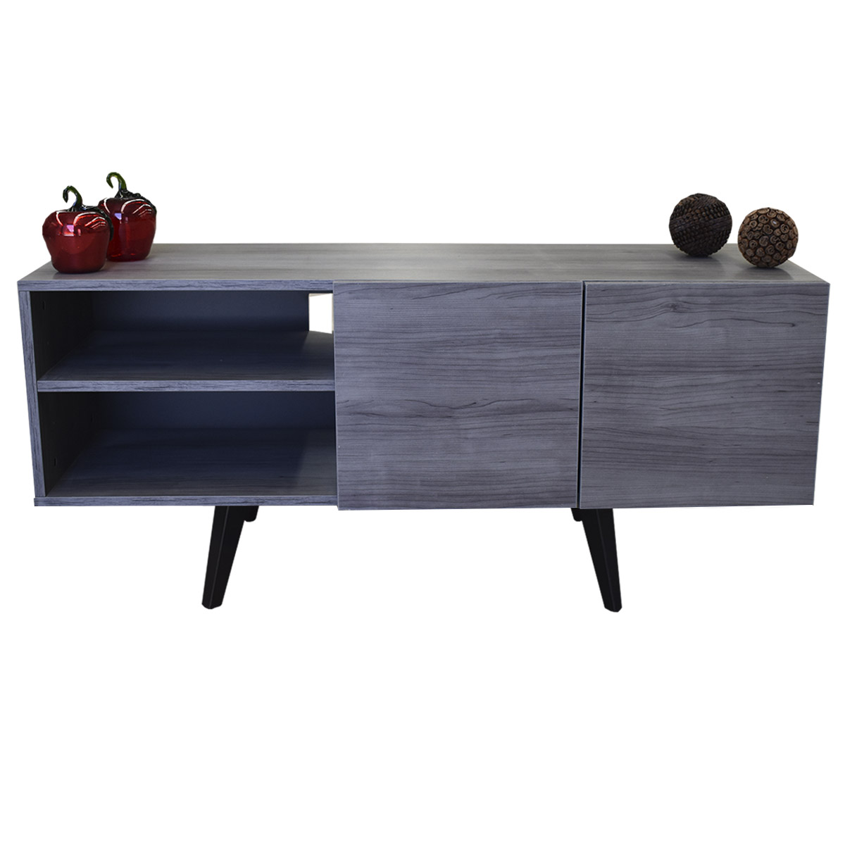 Mueble para TV Suecia, Centro de Entretenimiento Diseño moderno, Amplios espacios, 1 puerta, Con Patas de Madera Color Gris