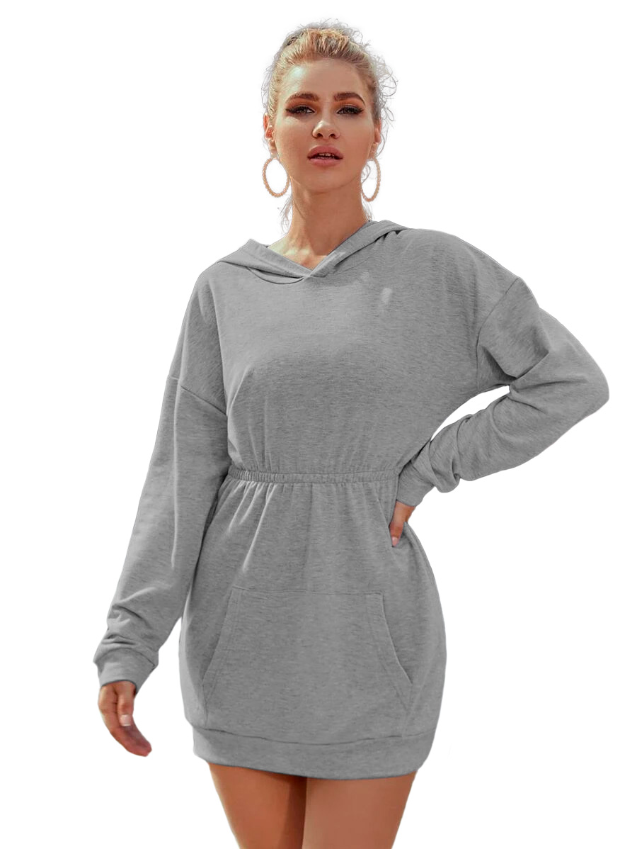 Sudadera vestido casual de moda dama mujer xally 21D capucha hoodie manga larga bolsa cangurera elástico en la cintura
