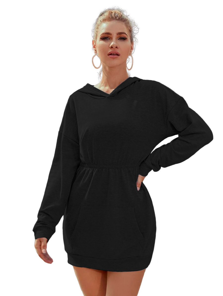 Sudadera vestido casual de moda dama mujer xally 21D capucha hoodie manga larga bolsa cangurera elástico en la cintura
