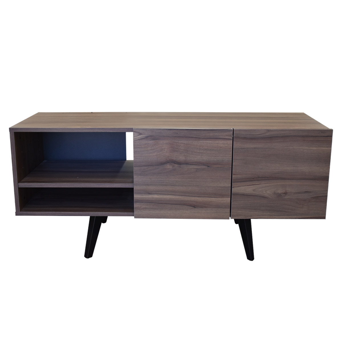 Mueble para TV Suecia, Centro de Entretenimiento Diseño moderno, Amplios espacios, 1 puerta, Con Patas de Madera Color  Parota