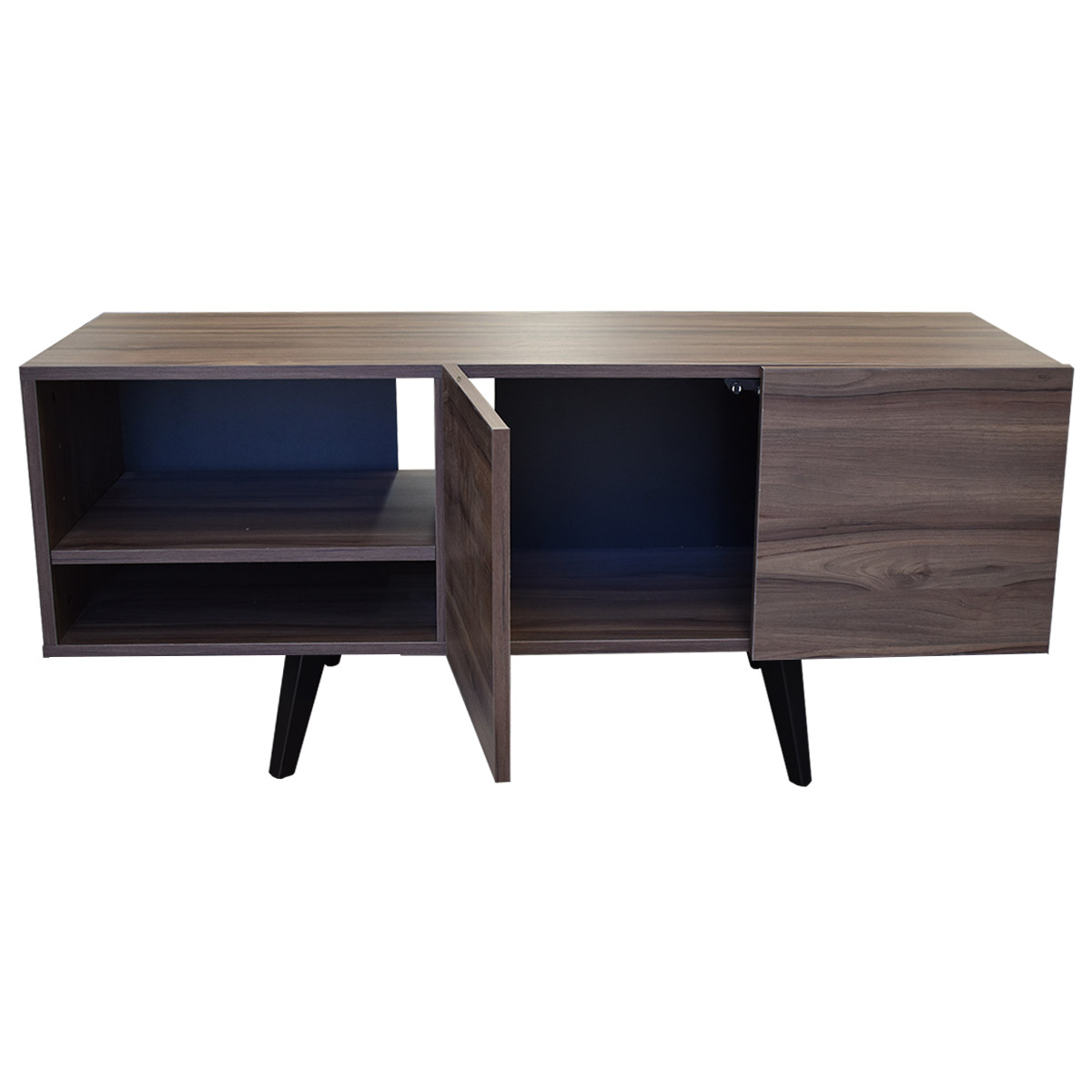 Mueble para TV Suecia, Centro de Entretenimiento Diseño moderno, Amplios espacios, 1 puerta, Con Patas de Madera Color  Parota