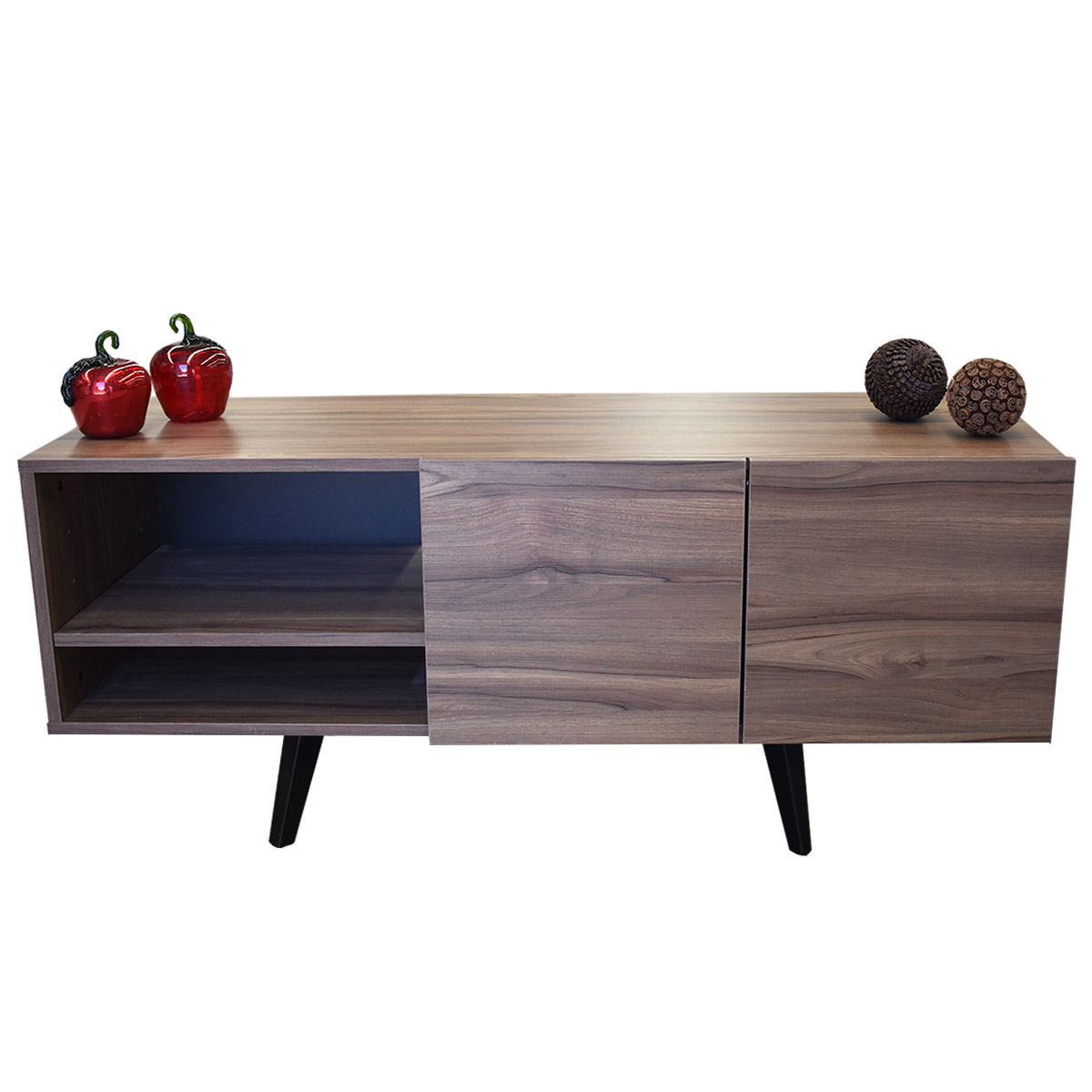 Mueble para TV Suecia, Centro de Entretenimiento Diseño moderno, Amplios espacios, 1 puerta, Con Patas de Madera Color  Parota