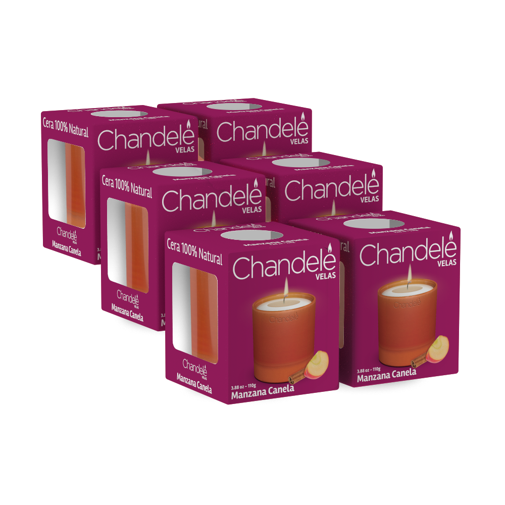 Pack 6 Velas Chandelé Aroma Manzana Canela Vaso De Barro