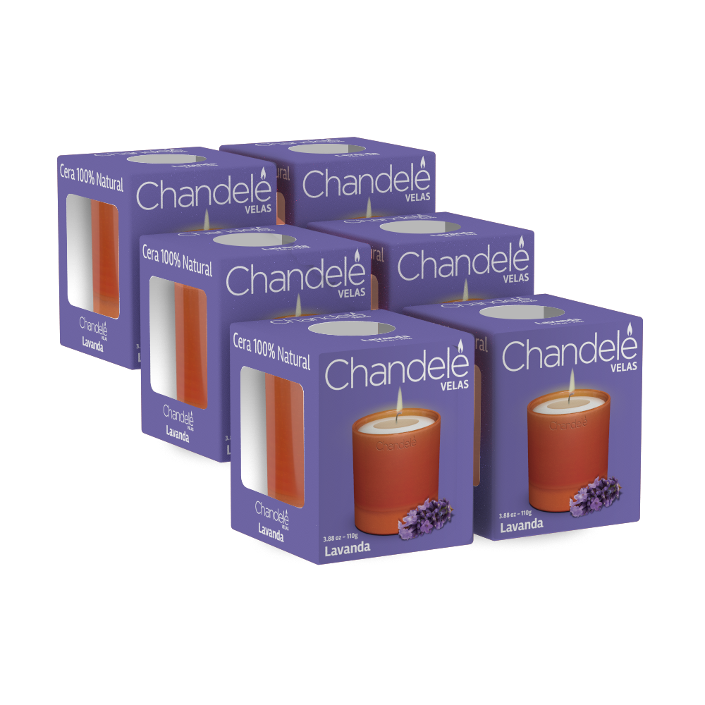 Pack 6 Velas Chandelé Aroma Lavanda Vaso De Barro