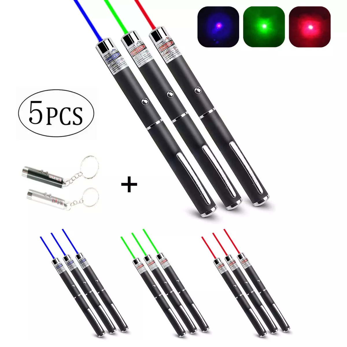 Kit Apuntador Laser Verde Violeta Rojo 5 Pza