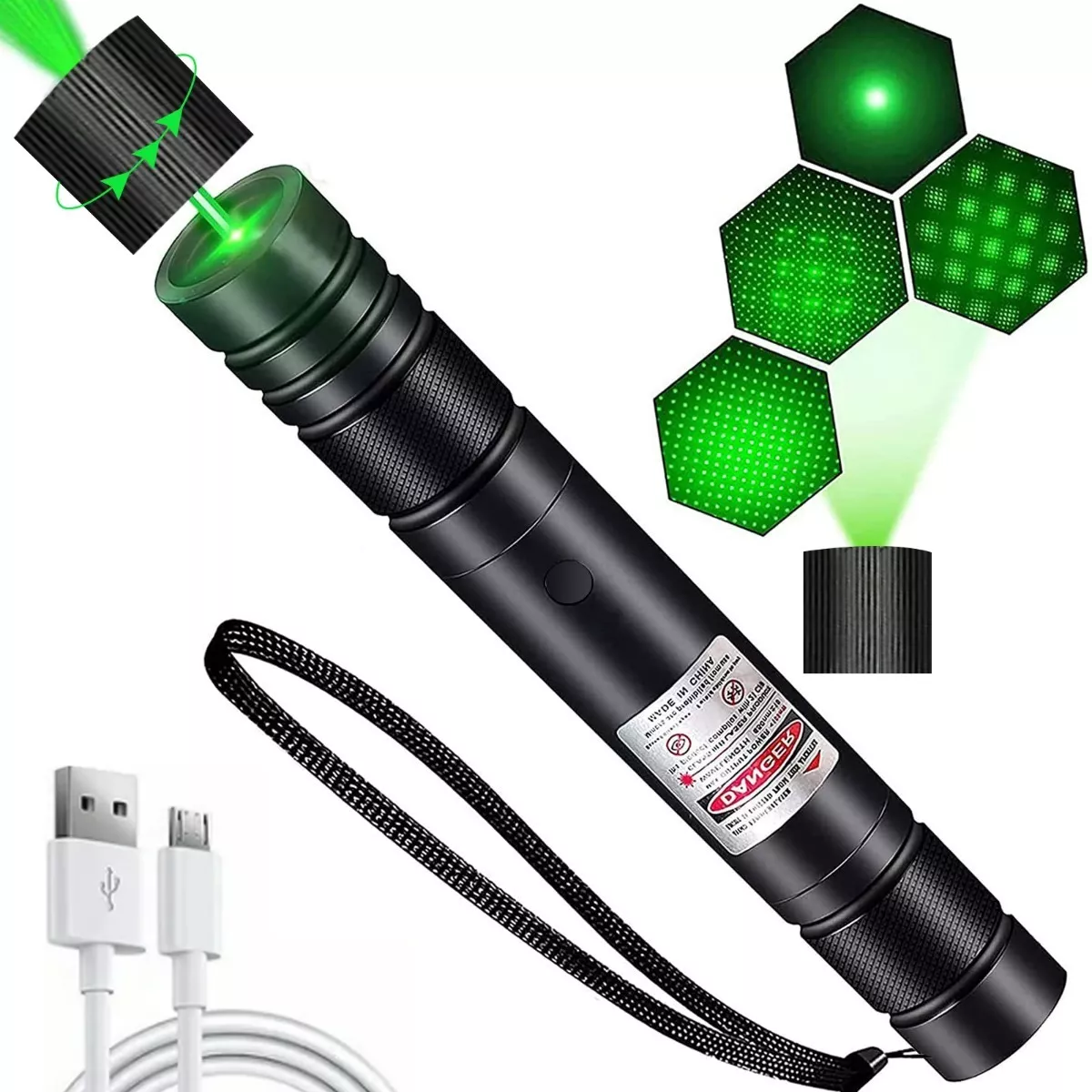 Linterna Táctica Y Puntero Láser 5000mw Recargable Por Usb Verde Obscuro