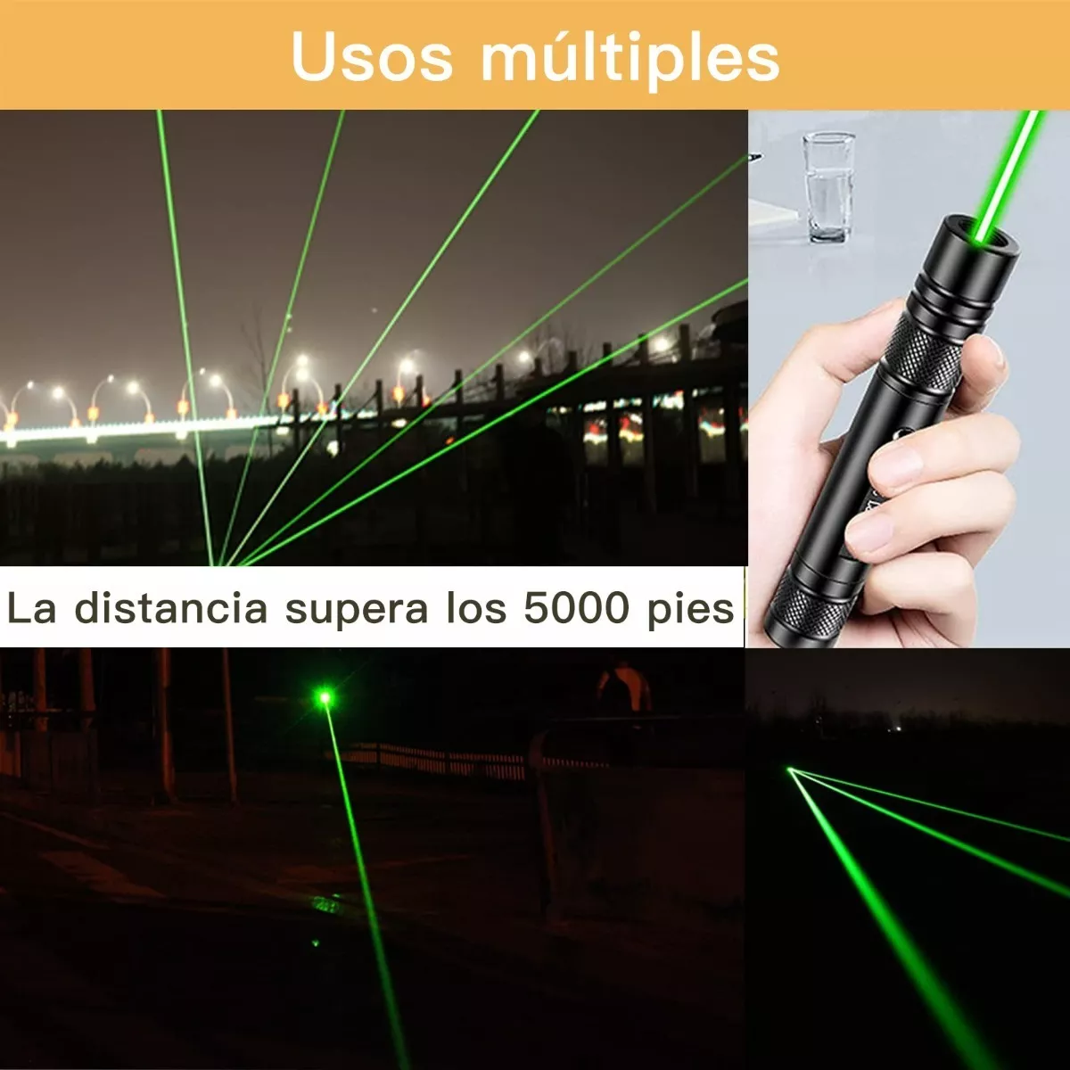 Linterna Táctica Y Puntero Láser 5000mw Recargable Por Usb Verde Obscuro