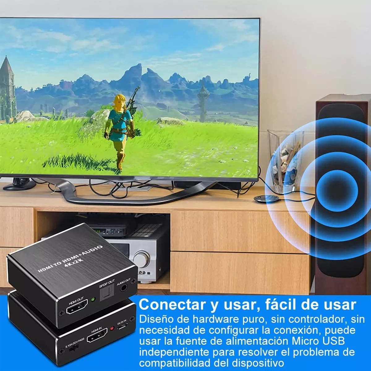Extractor De Audio Hdmi 4k 5.1 Spdif Estéreo Convertidor