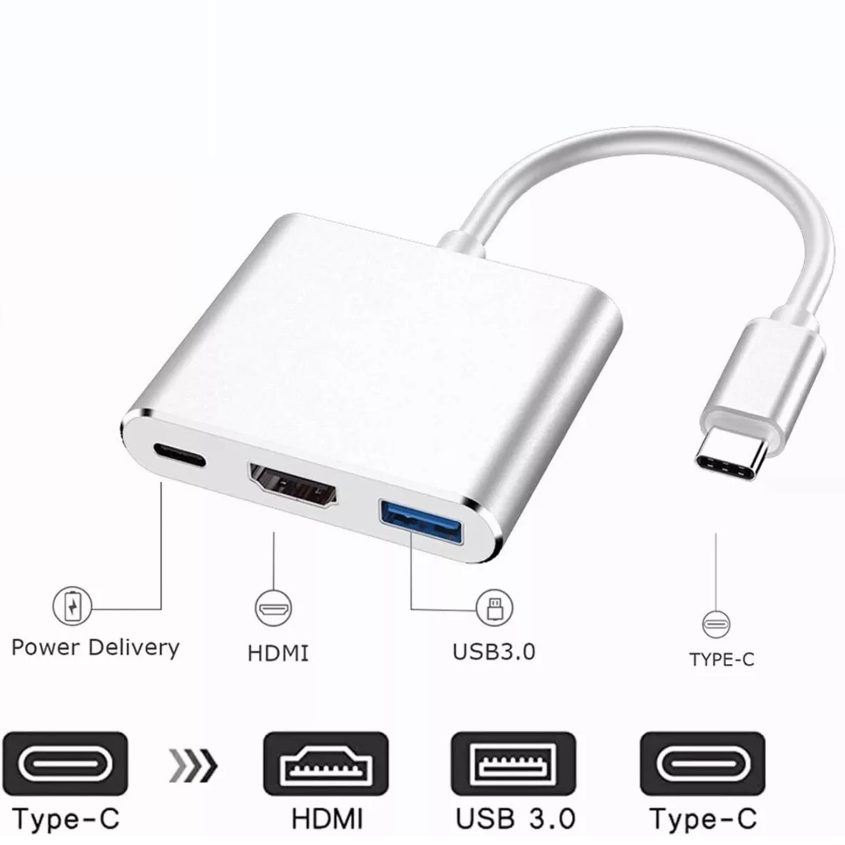 Adaptador Tipo C A Hdmi 4k Hub Convertidor Hub Usb3.0 3 En 1
