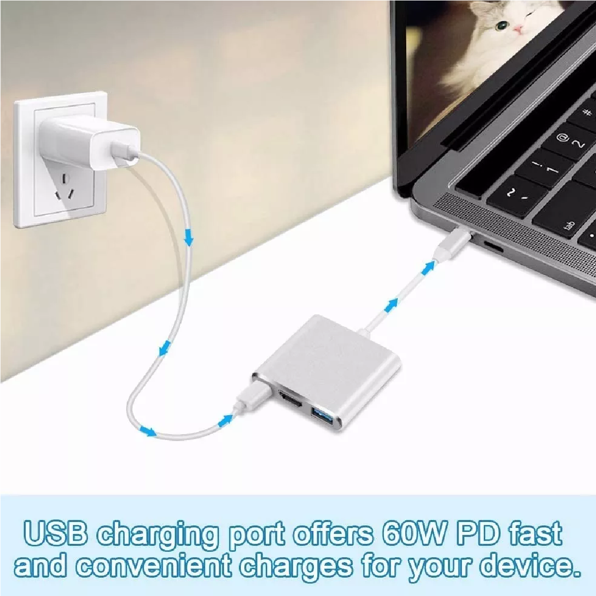 Adaptador Tipo C A Hdmi 4k Hub Convertidor Hub Usb3.0 3 En 1