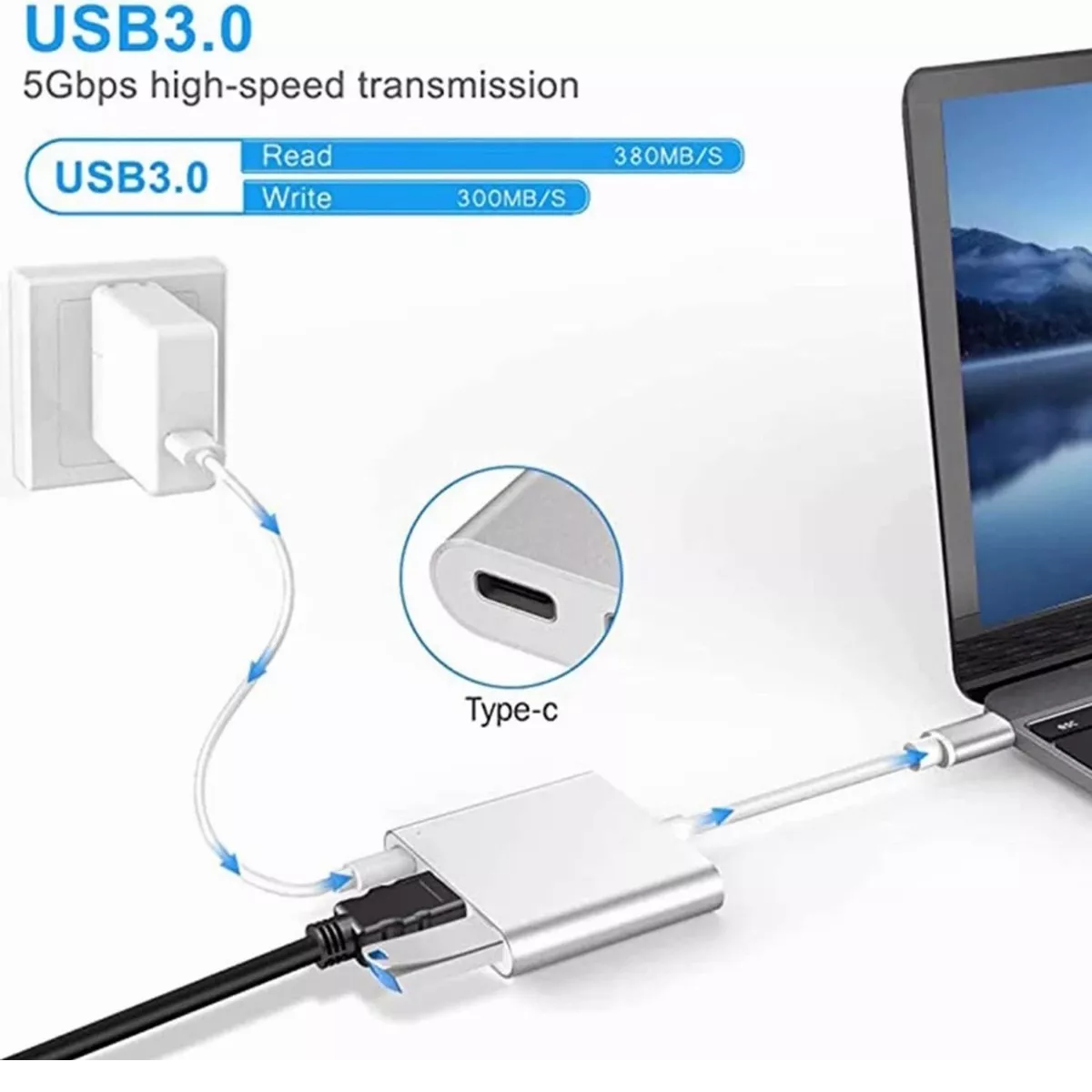 Adaptador Tipo C A Hdmi 4k Hub Convertidor Hub Usb3.0 3 En 1