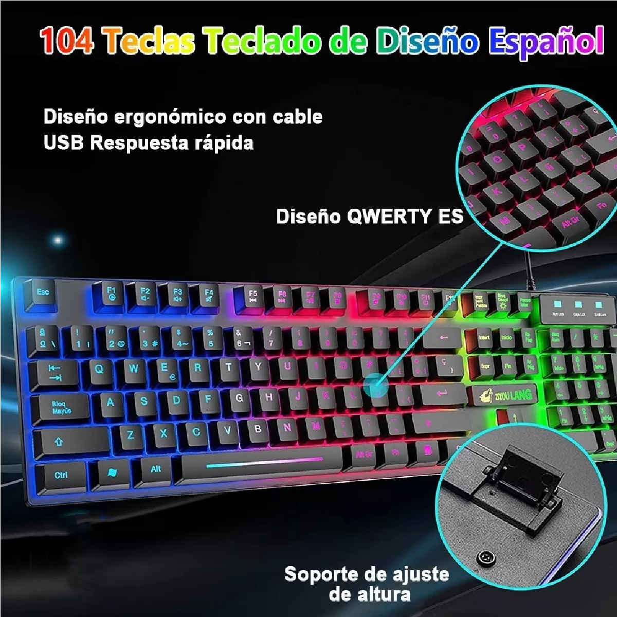 Kit Teclado Mouse Gamer Profesional Retroilumin Usb Negro