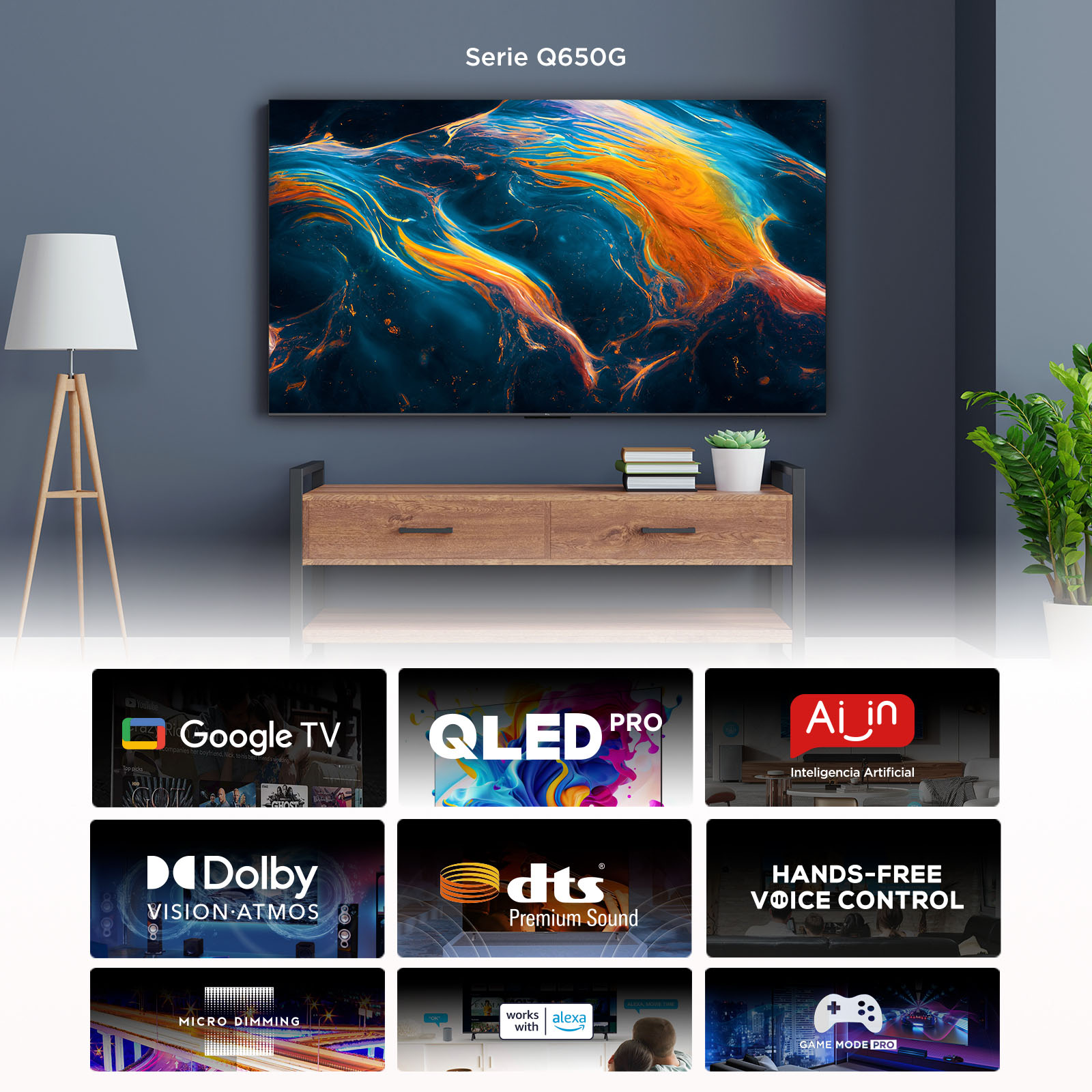 Pantalla TCL 65" QLED 4K HDR Google TV 65Q650G Smart TV