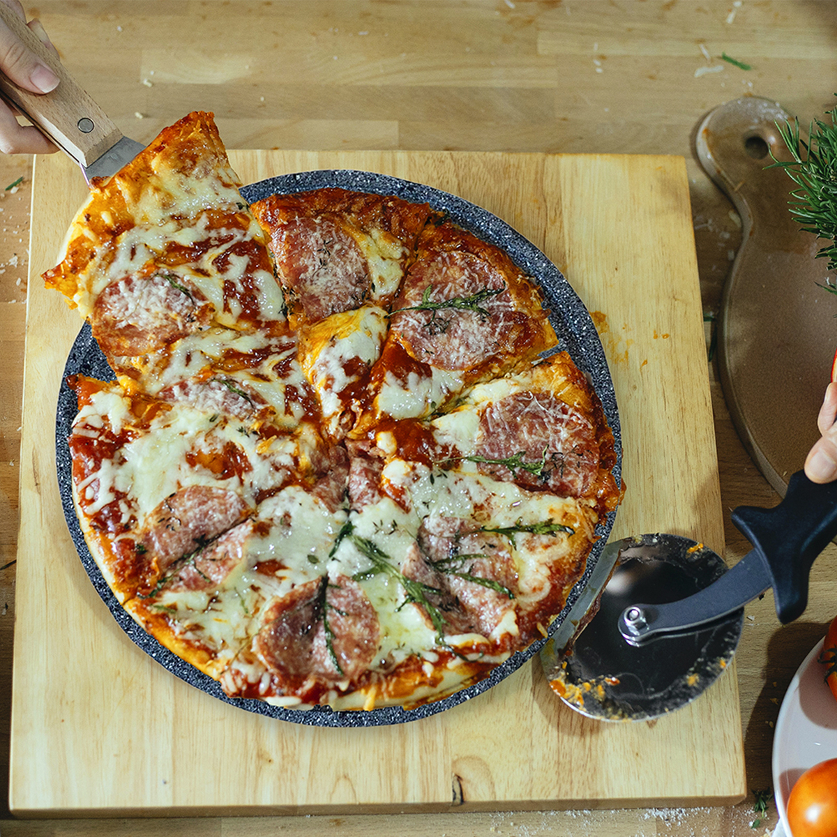 Comal De Piedra Volcánica Para Pizza Con Cortador