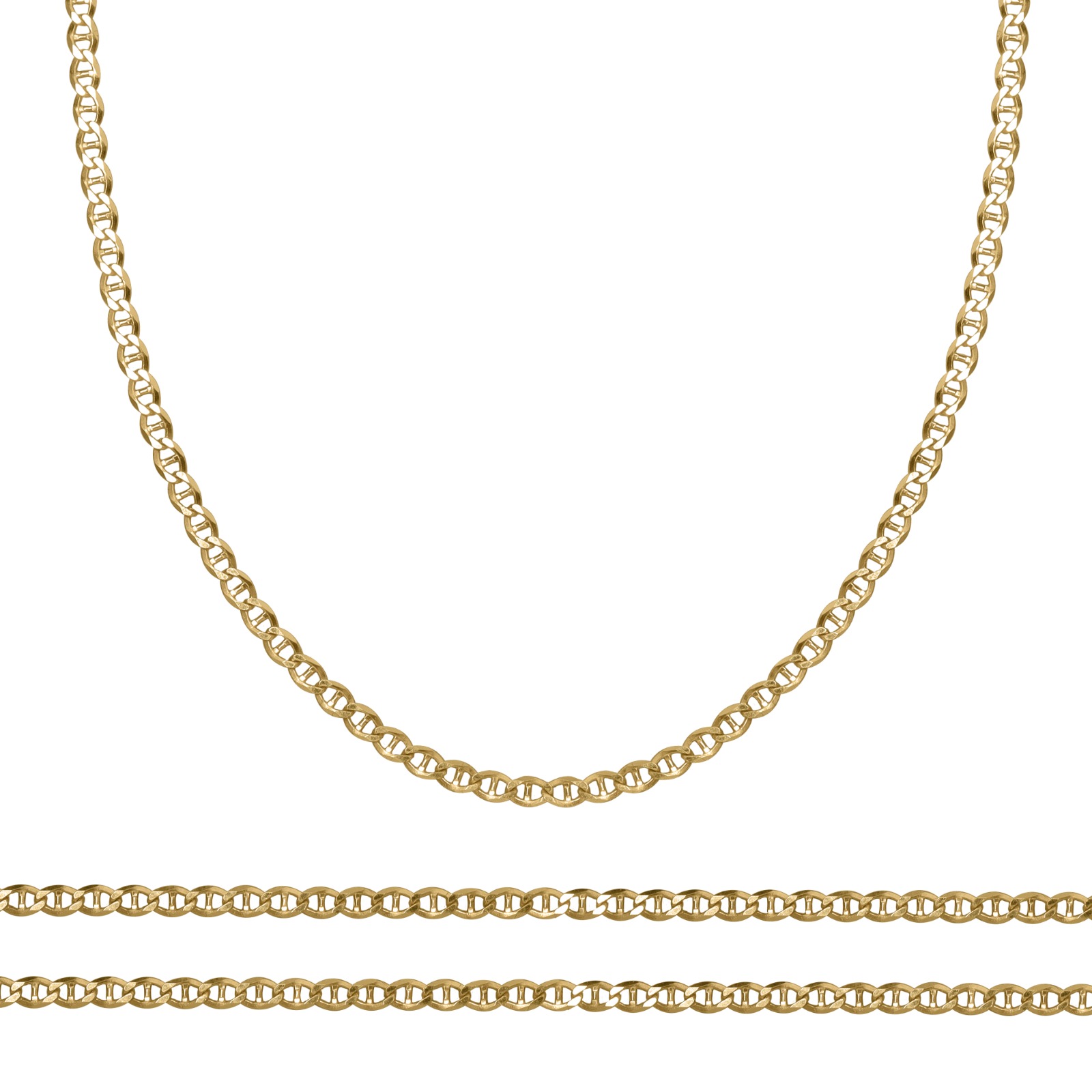 Cadena Bilbaina Barra Italiana Oro 10k Sólida 55cm - 2mm.