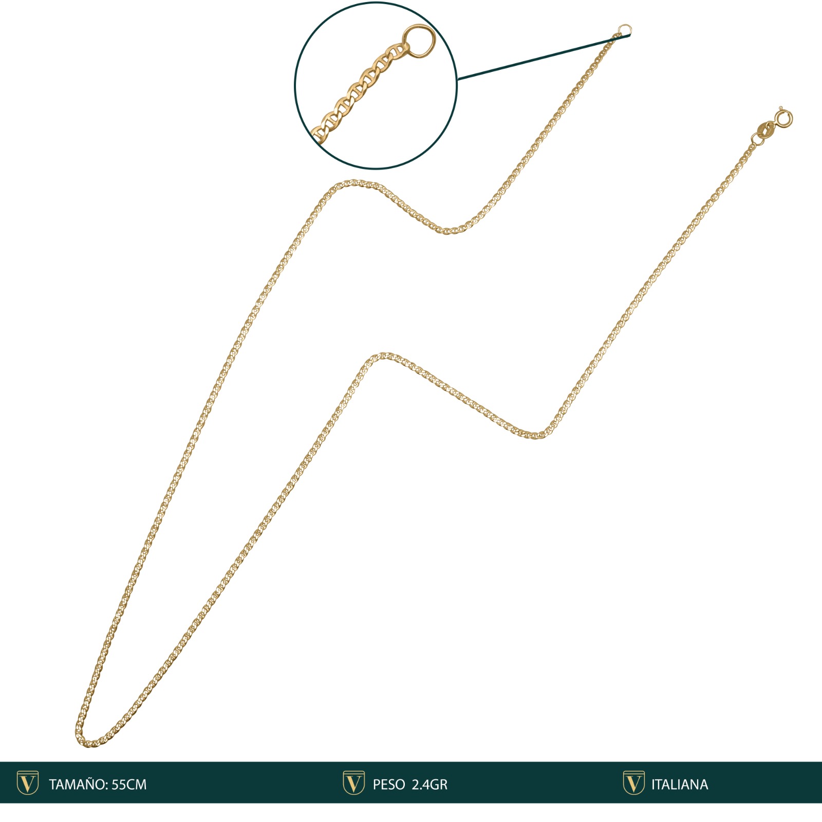 Cadena Bilbaina Barra Italiana Oro 10k Sólida 55cm - 2mm.