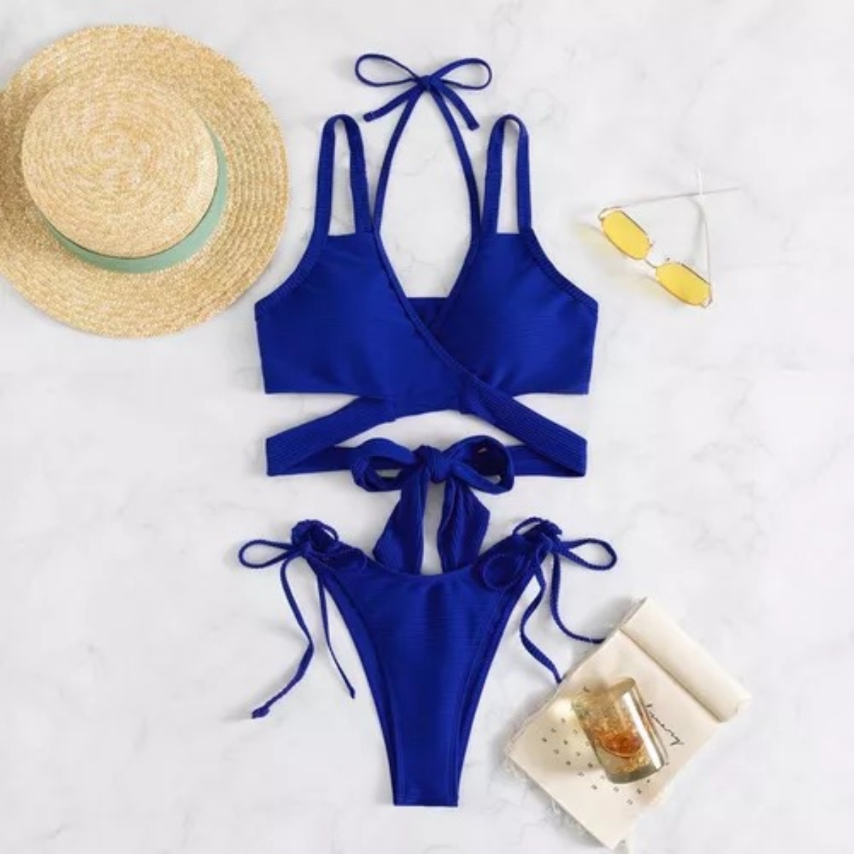 Bikini Acolchado De Banda Para Mujer, Traje De Baño De Cintura Baja Con Realce Triangular