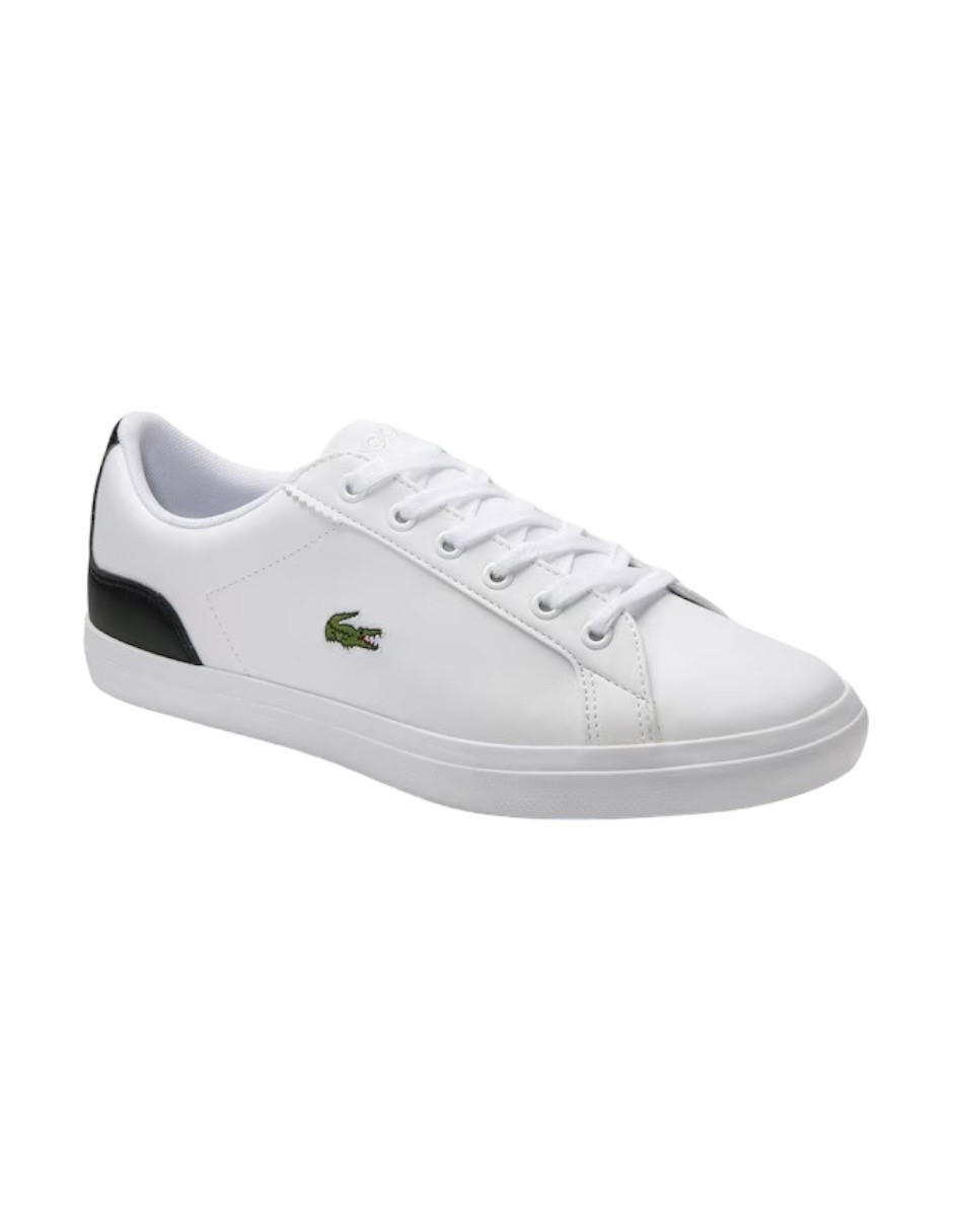 TENIS LACOSTE LEROND BLANCOS CON NEGRO PIEL SINTETICA 40CUJ0013MX147